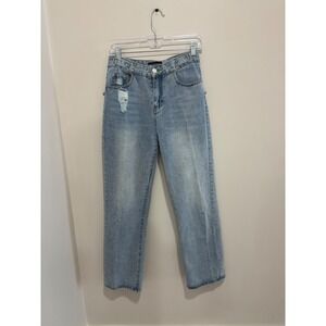 Kittenish Light Wash Distressed High Waisted Straight Leg Jeans Womens Size 28